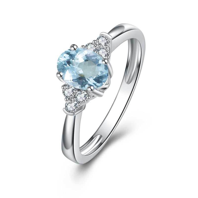 9CT WHITE GOLD DIAMOND & AQUAMARINE DRESS RING