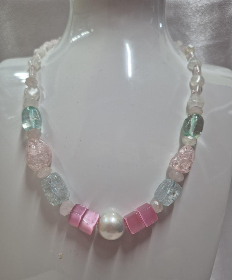 STERLING SILVER PEARL AND GEMSTONE NECKLACE