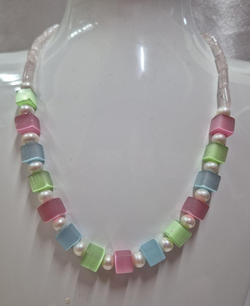 STERLING SILVER GLASS AND FRESHWATER BEAD NECKLACE