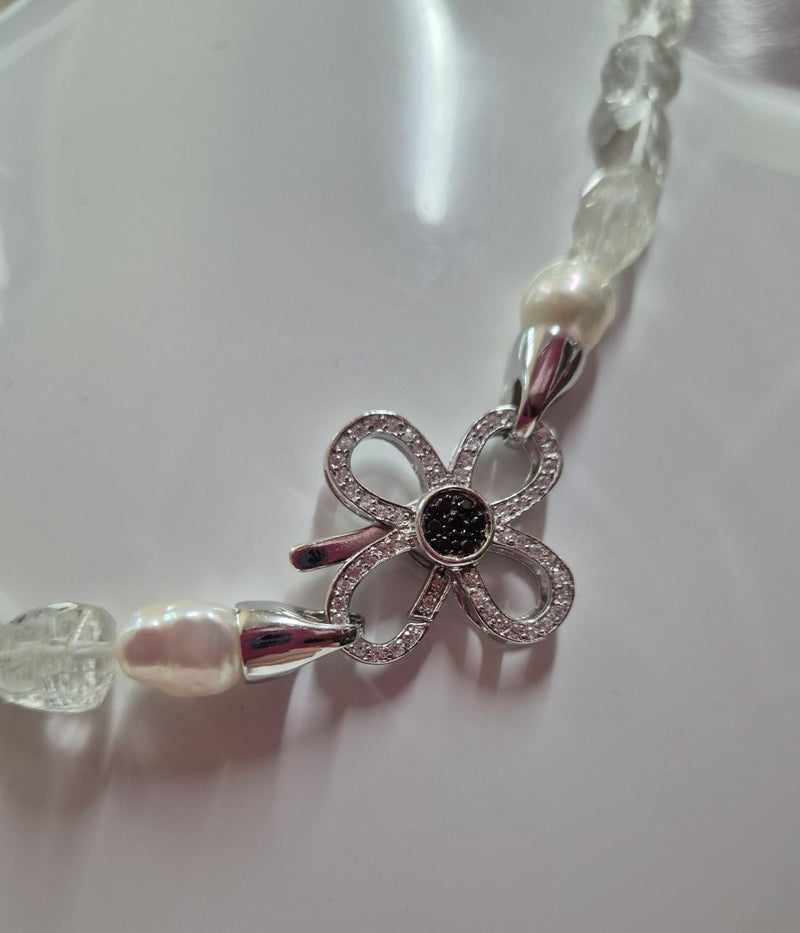 STERLING SILVER PEARL AND GEMSTONE NECKLACE