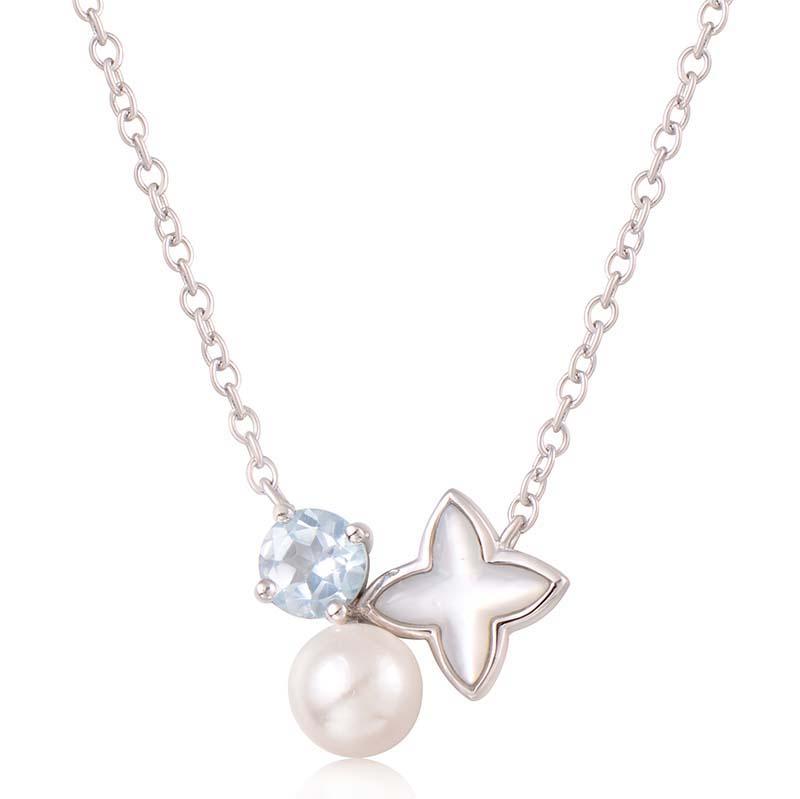 STERLING SILVER PEARL AND CUBIC ZIRCONIA PENDANT