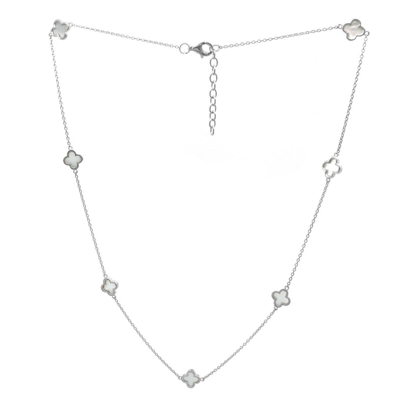 STERLING SILVER MOTHER PEARL SET FLOWER NECKLACE