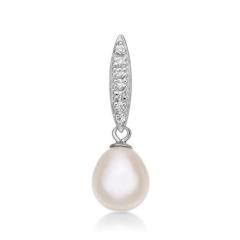 STERLING SILVER FRESHWATER AND CUBIC ZIRCONIA DROP PENDANT