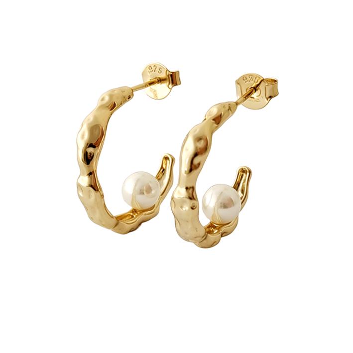 STERLING SILVER GOLD PLATED PEARL SET HOOPS