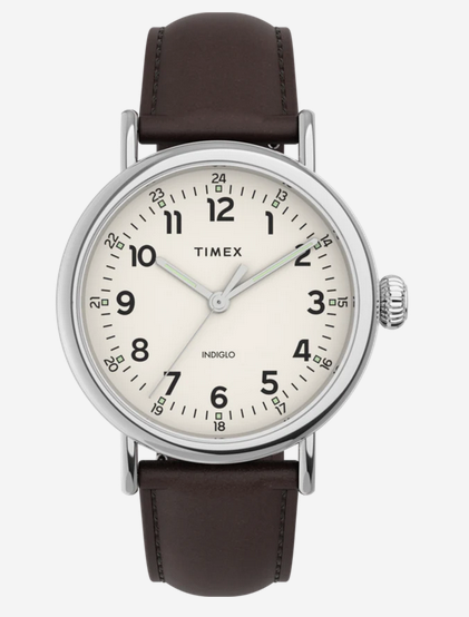 TIMEX STANDARD 40MM SLV BROWN LEATHER WATCH