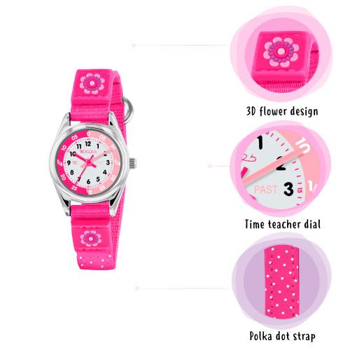 TIKKERS - PINK FLOWER TIME TEACHER WATCH