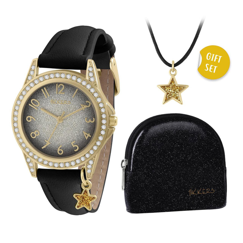 TIKKERS BLACK STAR WATCH & NECKLACE PURSE GIFT SET