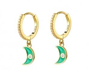 SS/GP HUGGIE WITH TURQUOISE ENAMEL MOON