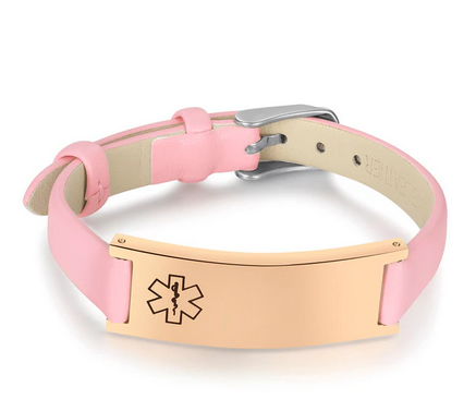 MEDIC ALERT PINK LEATHER BRACELET