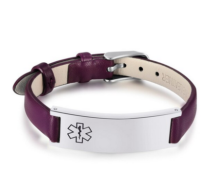 PURPLE LEATHER MEDI ALERT BRACELET
