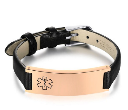 BLK LEATHER MEDI ALERT BRACELET