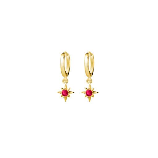 SS HUGGIES WITH RUBY CZ STAR CHARM