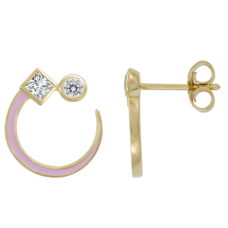 STERLING SILVER GOLD PLATED PINK CUBIC ZIRONCIA STUDS