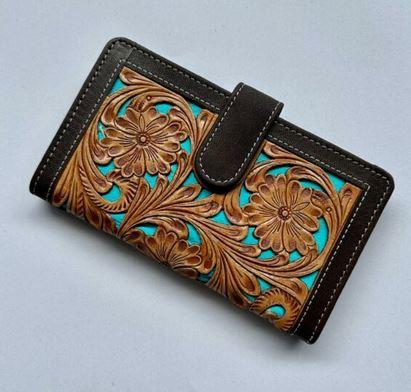 BROWN TURQUOISE LEATHER WALLET