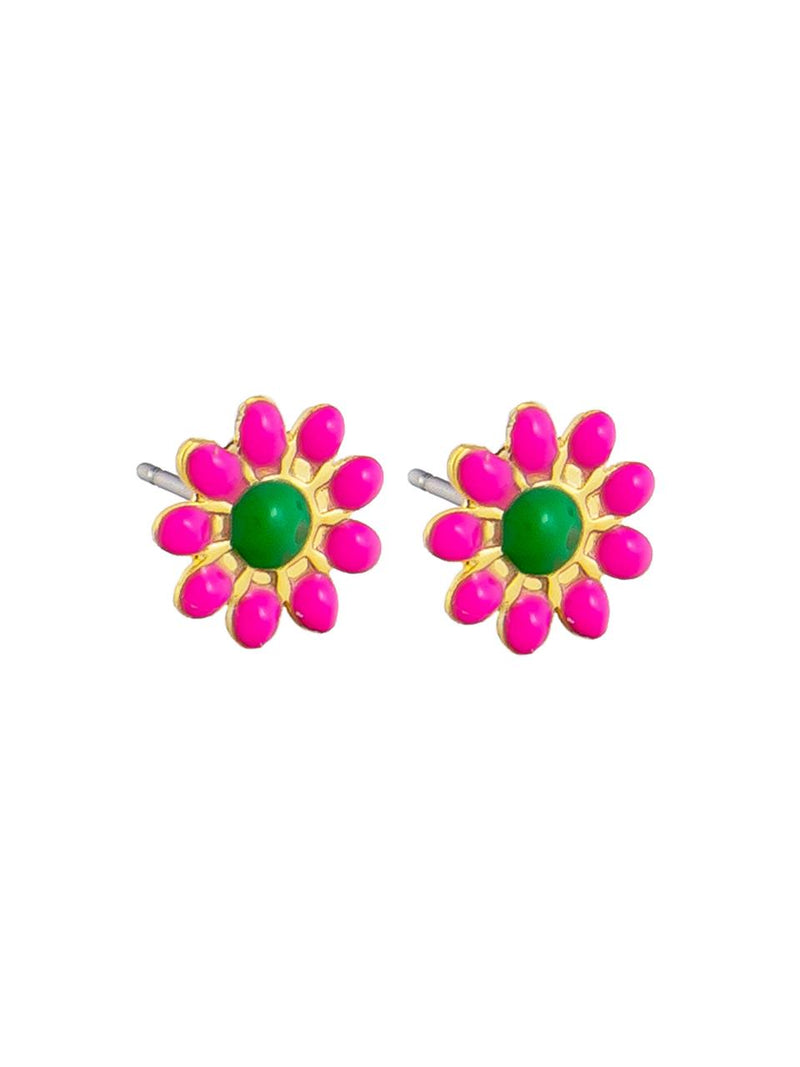 HOT PINK ENAMEL DAISY STUDS