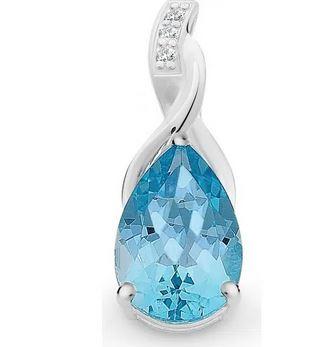 STERLING SILVER  BLUE TOPAZ AND CUBIC ZIRCONIA  PENDANT