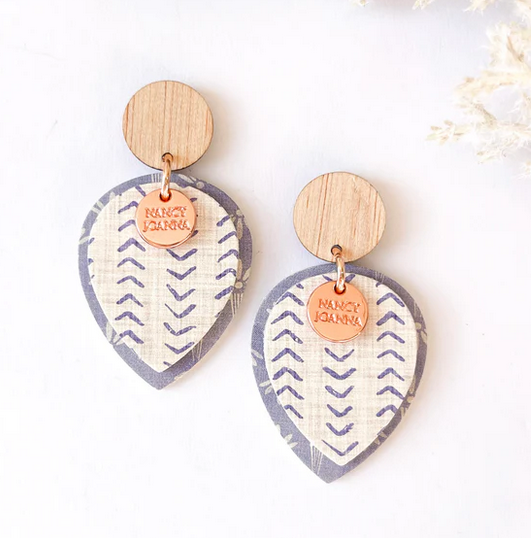 SILVER BLUE LINEN DOUBLE WATER DROP EARRINGS