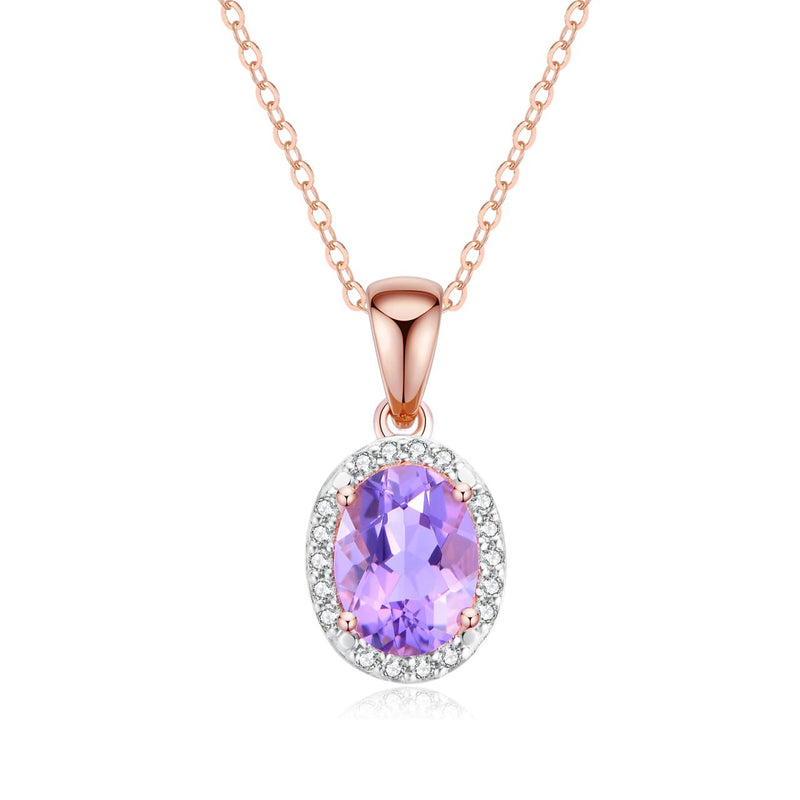 9RG PINK AMETHYST & DIAMOND PENDANT