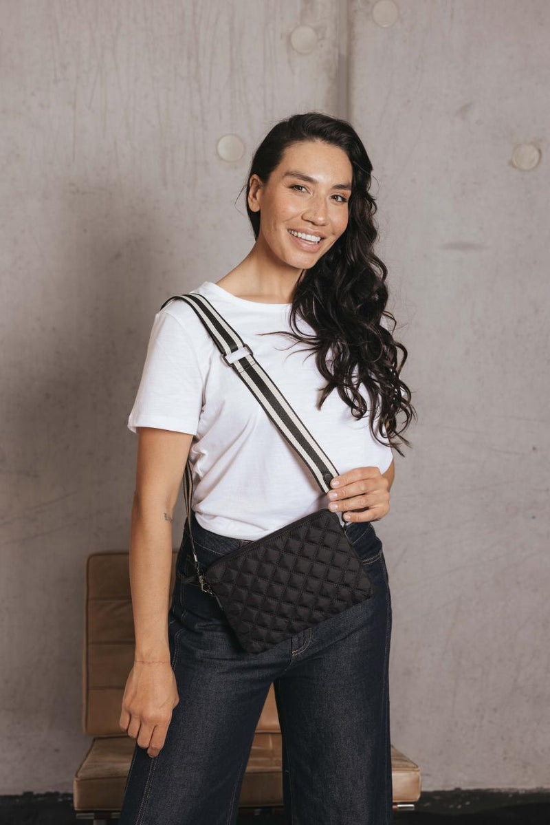 TRIBECA QUILTED BLACK CROSSBODY/CLUTCH