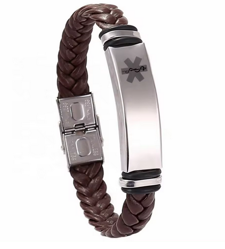 MEDIC ALERT BROWN LEATHER BRACELET