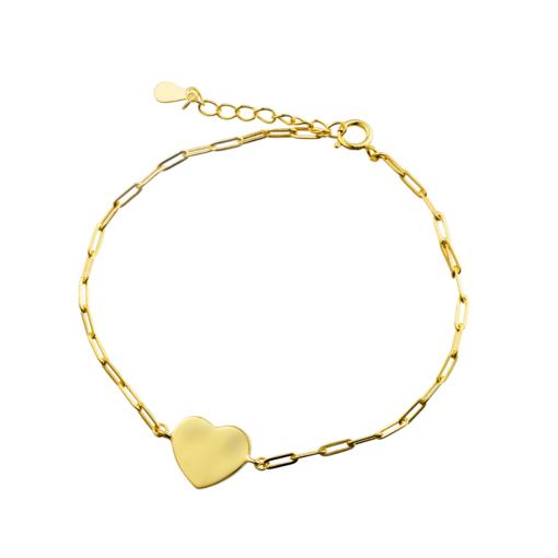 SS /  GP FLAT HEART PAPERCLIP BRACELET