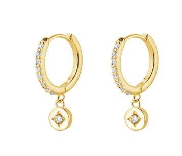 Sterling silver CZ detailed huggie earrings with charm