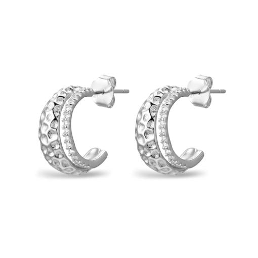 SS HAMMERED HOOPS WITH CZ