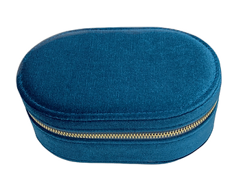 BLUE VELVET OVAL JEWELLERY BOX
