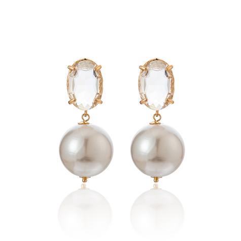 CRYSTAL DROP EARRING WITH IMI PEARL