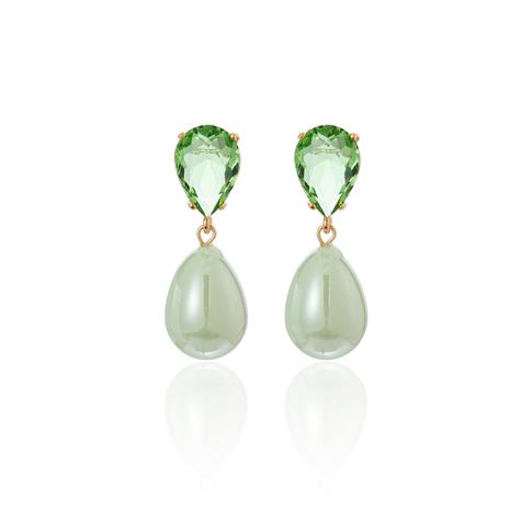 GREEN CRYSTAL EARRINGS WITH GREEN IMI PEARL