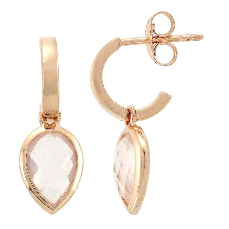 STERLING SILVER ROSE GOLD PLATED ROSE QUARTZ HOOPS
