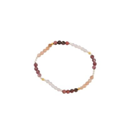 ROSE QUARTZ-PINK MOONSTONE-Q5-RHODONITE & LEPIDOLITE 4MM GEM BRACELET