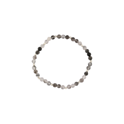 BLACK RUTILE ROUND QUARTZ 4MM GEM BRACELET