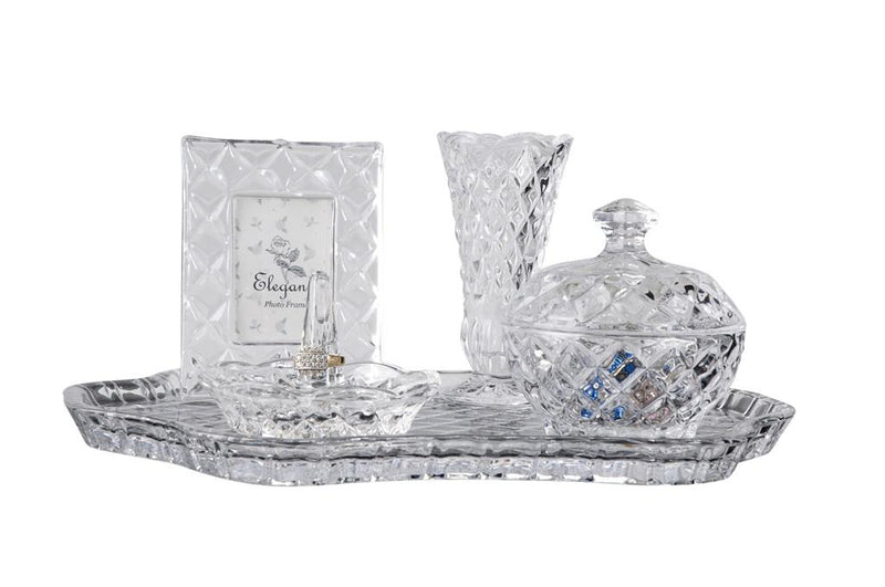 GLASS 5 PCE DRESSING TABLE SET