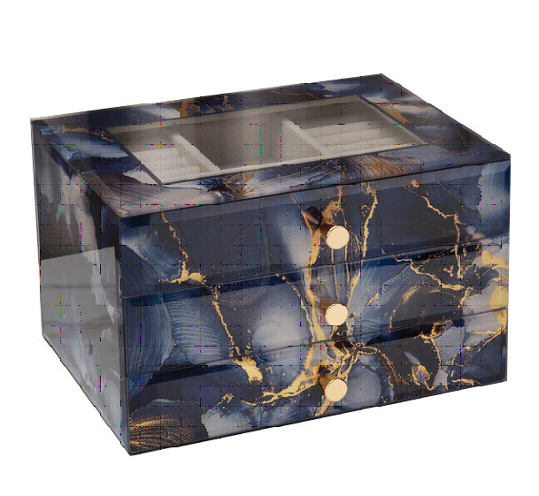 GLASS JEWELLERY BOX - BLUE