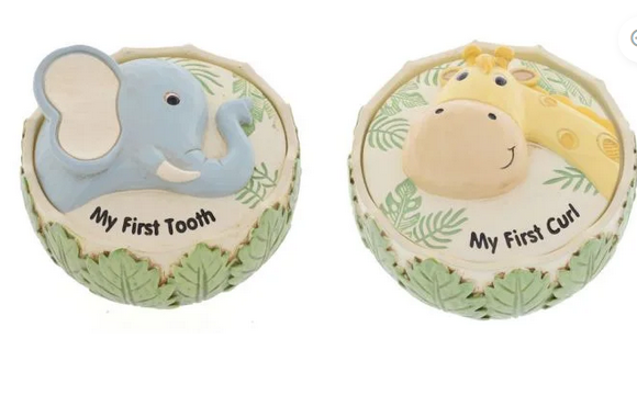 SET OF TWO ANIMAL TOOTH & CURL BOXES