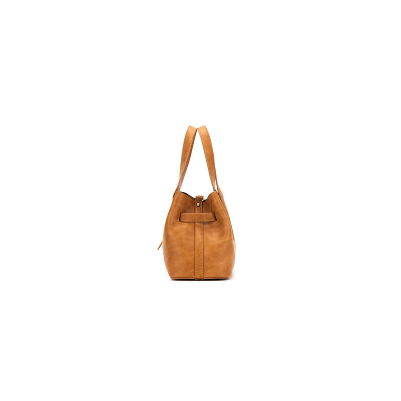 TAN 2 PIECE TOP HANDLE HANDBAG