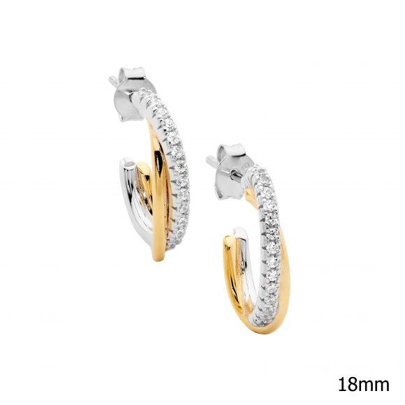 STERLING SILVER GOLD PLATED CROSS OVER HOOPS