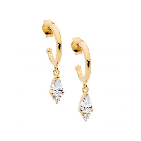 STERLING SILVER GOLD PLATED HOOP EARRINGS WITH DROP
