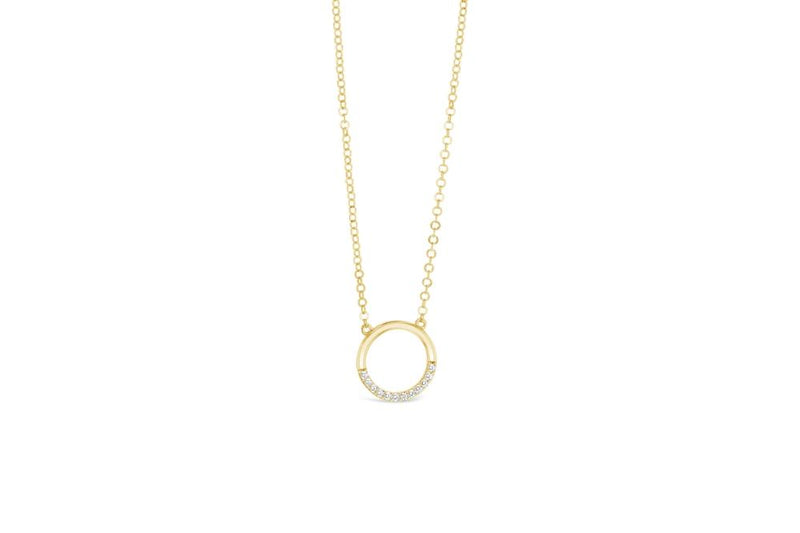 9CT YELLOW GOLD OPEN CIRCLE CZ SET PENDANT ON CHAIN