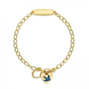 YELLOW GOLD PLATED CHILDS BELCHER BRACELET  WITH ID & BLUE BIRD