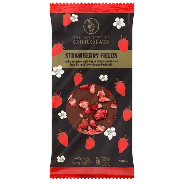 MILK CHOCOLATE BAR - STRAWBERRY FIELDS - 100G