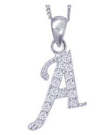 STERLING SILVER LETTER A SET WITH CUBIC ZIRCONIA ON STERLING SILVER CHAIN