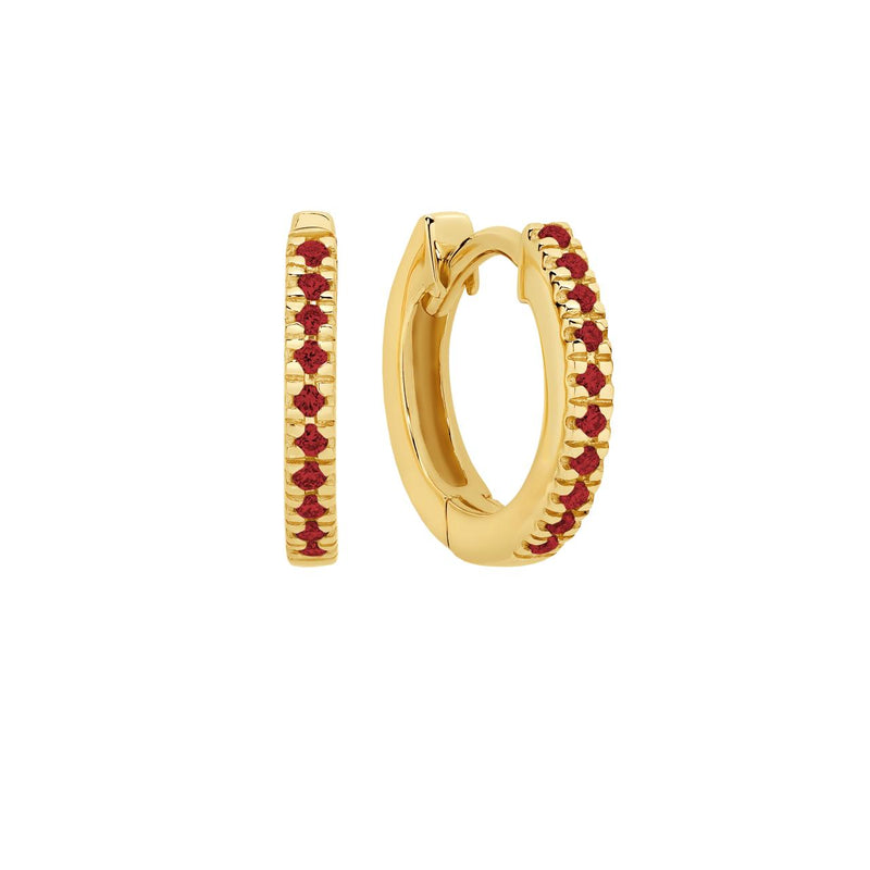9CT YELLOW GOLD MINI RUBY HUGGIES