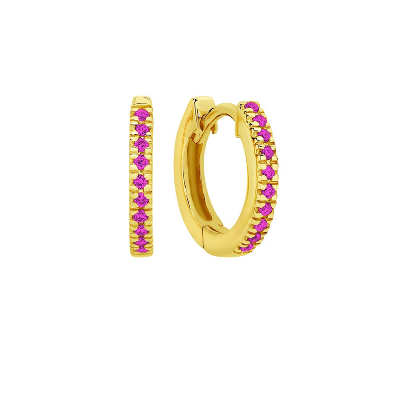 9CT YELLOW GOLD PINK SAPPHIRE HUGGIES