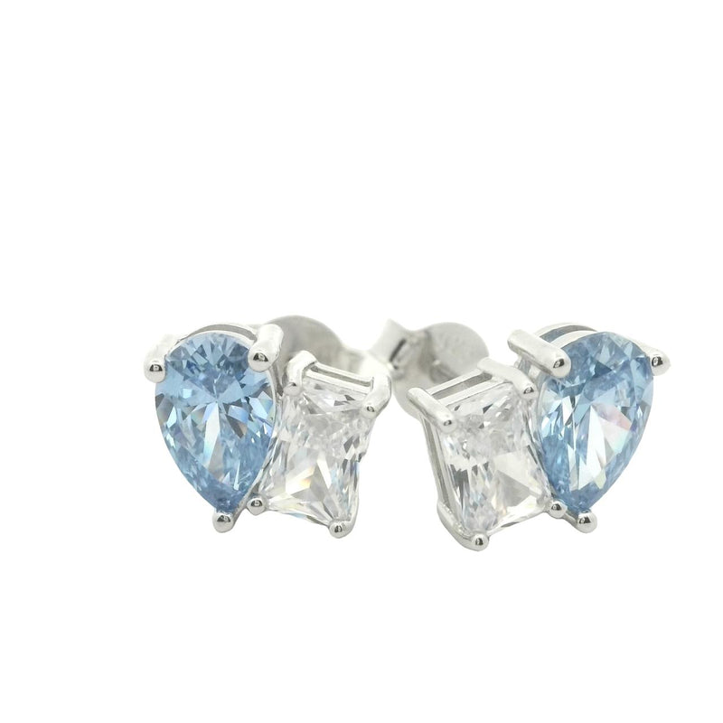 STERLING SILVER CUBIC ZIRCONIA BLUE & WHITE EARRINGS
