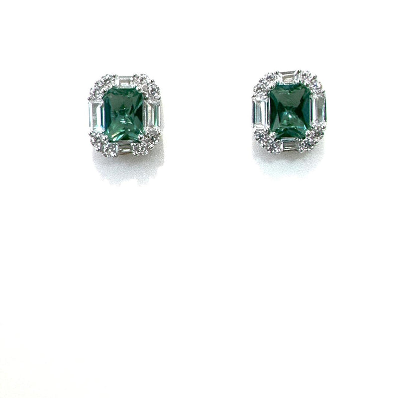 STERLING SILVER GREEN & WHITE CUBIC ZIRCONIA EARRINGS
