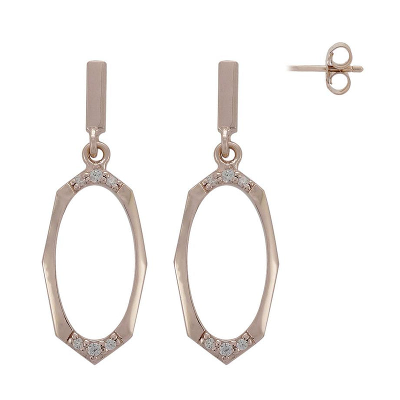 STERLING SILVER ROSE GOLD PLATED OVAL STUD EARRINGS