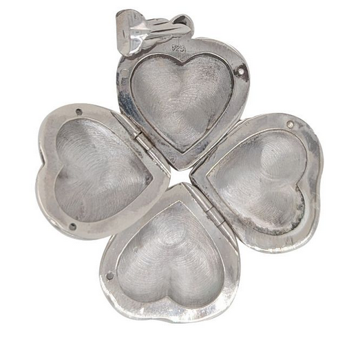 STERLING SILVER 4 LEAF CLOVER &  HEART LOCKET