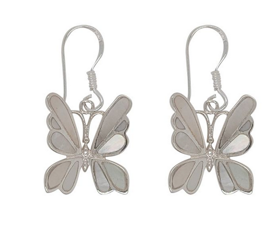 STERLING SILVER MOTHER OF PEARL BUTTERFLY EARRINGS
